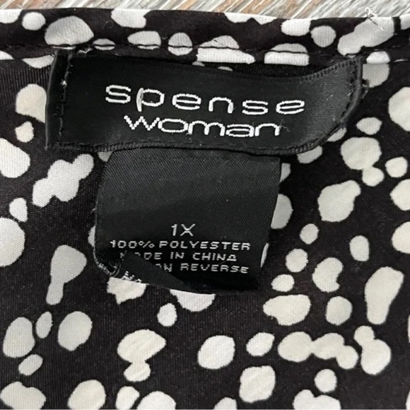 Spense Women's Size 1X Black Silver Dot Sleeveless Ruffle V Neck Tunic Top - Picture 3 of 8